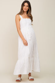 Ivory Crochet Trim Button Front Maternity Midi Dress