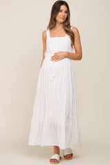 Ivory Crochet Trim Button Front Maternity Midi Dress