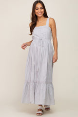 Grey Crochet Trim Button Front Maternity Midi Dress