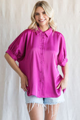 Magenta Satin Button Up Maternity Top