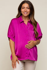 Magenta Satin Button Up Maternity Top