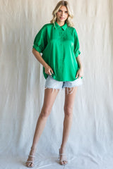 Green Satin Button Up Top