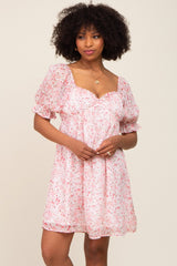 Light Pink Floral Sweetheart Maternity Mini Dress