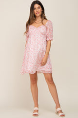 Light Pink Floral Sweetheart Maternity Mini Dress