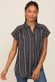 Black Striped Button Down Top