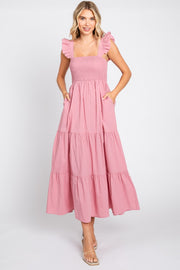 Pink Sleeveless Tiered Maxi Dress