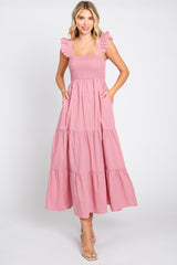 Pink Sleeveless Tiered Maternity Maxi Dress