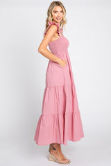 Pink Sleeveless Tiered Maxi Dress