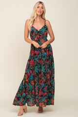 Black Floral Chiffon Criss Cross Back Tiered Maternity Maxi Dress