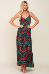 Black Floral Chiffon Criss Cross Back Tiered Maxi Dress