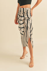 Navy Multi Multi Stripe Pattern Wrap Skirt