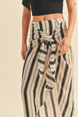 Navy Multi Multi Stripe Pattern Wrap Skirt