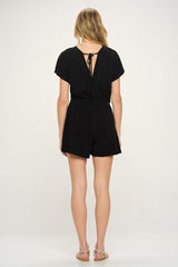 Black Short Sleeve Open Back French Terry Romper