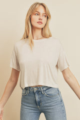 Light Oatmeal Cropped Boxy Tee