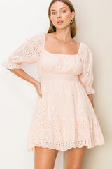 Blush Bow-Detail Eyelet Mini Dress