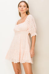 Blush Bow-Detail Eyelet Mini Dress