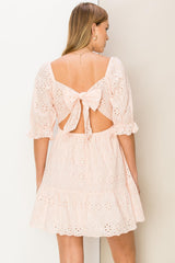 Blush Bow-Detail Eyelet Mini Dress