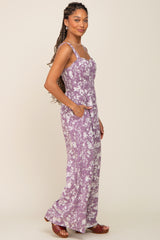 Lavender Floral Sweetheart Neck Jumpsuit