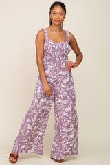 Lavender Floral Sweetheart Neck Jumpsuit