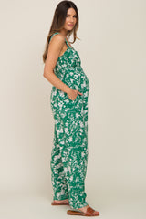 Green Floral Sweetheart Neck Maternity Jumpsuit