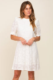 Ivory Lace Short Sleeve Satin Tie Dress