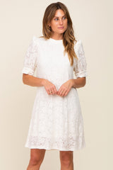 Ivory Lace Short Sleeve Satin Tie Maternity Dress