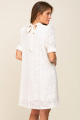 Ivory Lace Short Sleeve Satin Tie Dress