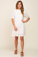 Ivory Lace Short Sleeve Satin Tie Dress