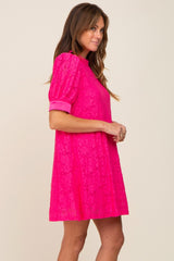 Fuchsia Lace Short Sleeve Satin Tie Dress