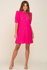 Fuchsia Lace Short Sleeve Satin Tie Dress