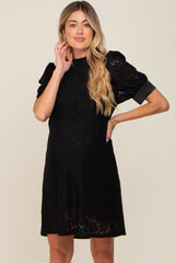 Black Lace Short Sleeve Satin Tie Maternity Dress