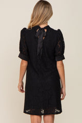 Black Lace Short Sleeve Satin Tie Maternity Dress