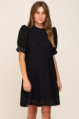 Black Lace Short Sleeve Satin Tie Maternity Dress