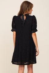 Black Lace Short Sleeve Satin Tie Dress