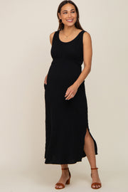 Black Lightweight Sleeveless Open Back Maternity Maxi Dress