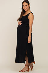 Black Lightweight Sleeveless Open Back Maternity Maxi Dress