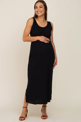 Black Lightweight Sleeveless Open Back Maternity Maxi Dress