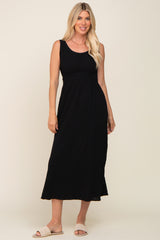 Black Lightweight Sleeveless Open Back Maternity Maxi Dress