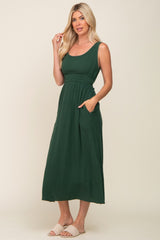 Forest Green Lightweight Sleeveless Open Back Maxi Dress