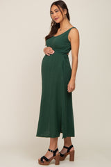 Forest Green Lightweight Sleeveless Open Back Maternity Maxi Dress