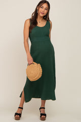 Forest Green Lightweight Sleeveless Open Back Maternity Maxi Dress