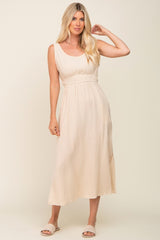 Beige Lightweight Sleeveless Open Back Maxi Dress