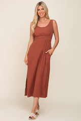 Brown Lightweight Sleeveless Open Back Maxi Dress