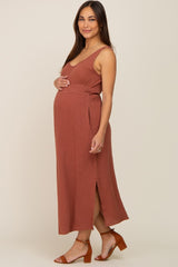 Brown Lightweight Sleeveless Open Back Maternity Maxi Dress