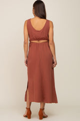 Brown Lightweight Sleeveless Open Back Maternity Maxi Dress