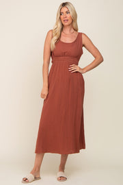 Brown Lightweight Sleeveless Open Back Maxi Dress