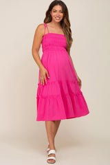 Fuchsia Sleeveless Tiered Maternity Midi Dress