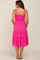 Fuchsia Sleeveless Tiered Maternity Midi Dress