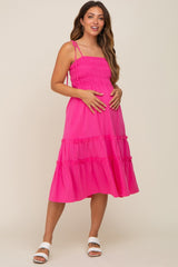 Fuchsia Sleeveless Tiered Maternity Midi Dress