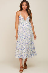 Blue Floral Tiered Maternity Midi Dress